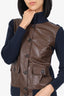 Lauren Ralph Lauren Brown/Navy Faux Leather Cardigan Sweater Size S