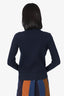 Lauren Ralph Lauren Brown/Navy Faux Leather Cardigan Sweater Size S