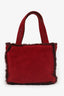 Pre-Loved Chanel™ 1997-99 Red Suede Fur Trimmed Mini Tote