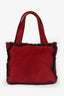 Pre-Loved Chanel™ 1997-99 Red Suede Fur Trimmed Mini Tote