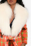 Boutique Moschino Orange/White Wool Tartan Detachable Fur Collar Coat Size 4 US