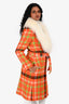 Boutique Moschino Orange/White Wool Tartan Detachable Fur Collar Coat Size 4 US
