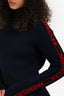 Moncler Navy/Red Wool Logo Sleeve Turtle Neck Sweater Size S