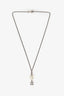 Pre-Loved Chanel™ Silver Tone Faux Pearl CC Drop Pendant Necklace