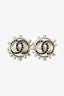 Pre-Loved Chanel™ Silver Tone Faux Pearl CC Crystal Embellished Earrings