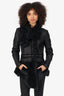 Roberto Cavalli Black Shearling Asymmetric Front Jacket Size 44