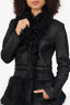 Roberto Cavalli Black Shearling Asymmetric Front Jacket Size 44