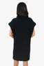 Ronny Kobo Black Knit Sleeveless Shoulder Pad Turtle/V-Neck Mini Dress Estimated Size Medium