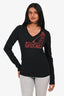 Jean Paul Gaultier Black/Red Graphic Printed V-Neck Top Size M