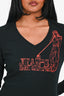 Jean Paul Gaultier Black/Red Graphic Printed V-Neck Top Size M