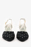 Christian Dior Black/White Satin/Leather Polka Dot Slingback Heels Size 5