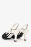 Christian Dior Black/White Satin/Leather Polka Dot Slingback Heels Size 5