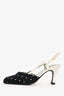 Christian Dior Black/White Satin/Leather Polka Dot Slingback Heels Size 5