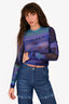 Danielle Guizio Purple/Teal Mesh Graphic Top Size XS