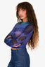 Danielle Guizio Purple/Teal Mesh Graphic Top Size XS