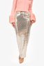 New Arrivals Beige/Silver Square Sequin 'Sasha' Maxi Skirt Size 38 w/ Tags