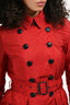 Burberry Brit Red Nylon Double Breasted Short Trench Coat Size 2 US