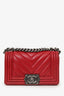Pre-Loved Chanel™ 2016 Red Lambskin Chevron Small Boy Bag
