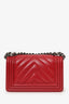 Pre-Loved Chanel™ 2016 Red Lambskin Chevron Small Boy Bag