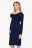 Greta Constantine Navy Ruffled One Shoulder Midi Dress Size XS