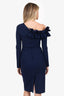 Greta Constantine Navy Ruffled One Shoulder Midi Dress Size XS