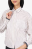Brunello Cucinelli White/Taupe Striped/Beaded Detail Button Up Cropped Shirt Size XS