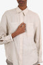 Brunello Cicinelli Beige Linen Beaded Detail Blouse Size XS