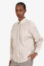Brunello Cicinelli Beige Linen Beaded Detail Blouse Size XS