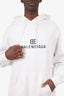 Balenciaga White Pixel Logo-Print Drawstring Hoodie Size M