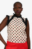 Red Valentino Cream/Black Silk Ruffle Detail Sleeveless Top Size IT 42