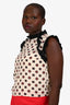 Red Valentino Cream/Black Silk Ruffle Detail Sleeveless Top Size IT 42