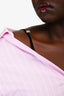 Alexander Wang Pink/White Embellish Straps Cotton Frayed Button Down Top Size 6