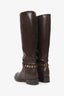 Salvatore Ferragamo Brown Leather Chain Detail Ridding Boots Size 7