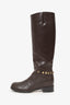 Salvatore Ferragamo Brown Leather Chain Detail Ridding Boots Size 7