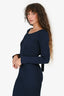 Jason Wu Navy Ribbed Midi Tie Dress Size S