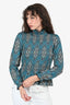 Sandro Blue Paisley Ruched Top Size 0