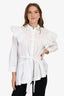 Simone Rocha White Cotton Poplin Button-Up Top With Pearl Collar Size 8 UK