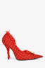 Balenciaga Red Tweed Knife Heels with Gold Button Size 36