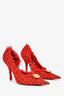 Balenciaga Red Tweed Knife Heels with Gold Button Size 36