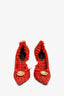 Balenciaga Red Tweed Knife Heels with Gold Button Size 36