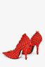 Balenciaga Red Tweed Knife Heels with Gold Button Size 36
