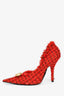 Balenciaga Red Tweed Knife Heels with Gold Button Size 36