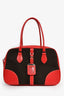 Prada 2005 Red/Brown Leather Canvas 'Bowling' Top Handle Bag