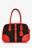 Prada 2005 Red/Brown Leather Canvas 'Bowling' Top Handle Bag