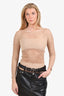 Christian Dior Nude Spandex Fish Net Perforated 'Christian Dior' Long Sleeve Top Size M