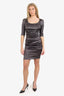Dolce & Gabbana Grey Satin Ruched Dress Size 44
