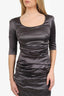 Dolce & Gabbana Grey Satin Ruched Dress Size 44
