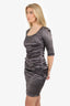 Dolce & Gabbana Grey Satin Ruched Dress Size 44