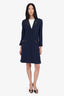 Pre-Loved Chanel™ Navy Tweed/Leather Trim Knee Length Jacket Size 38