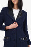 Pre-Loved Chanel™ Navy Tweed/Leather Trim Knee Length Jacket Size 38
